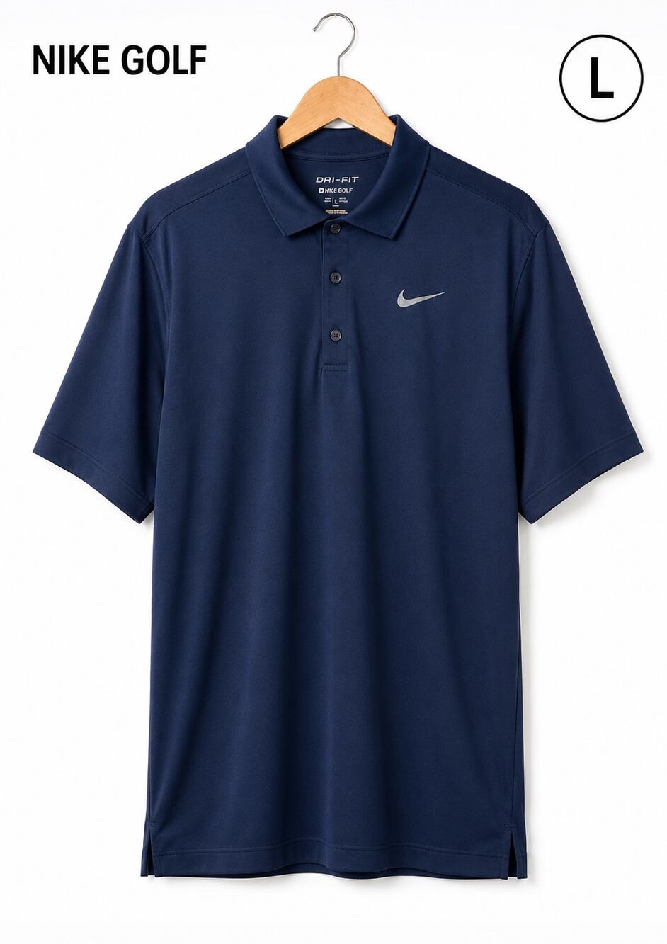 Nike Golf Dri-FIT Polo Shirt Mens L Navy Blue Swoosh Performance Short Sleeve